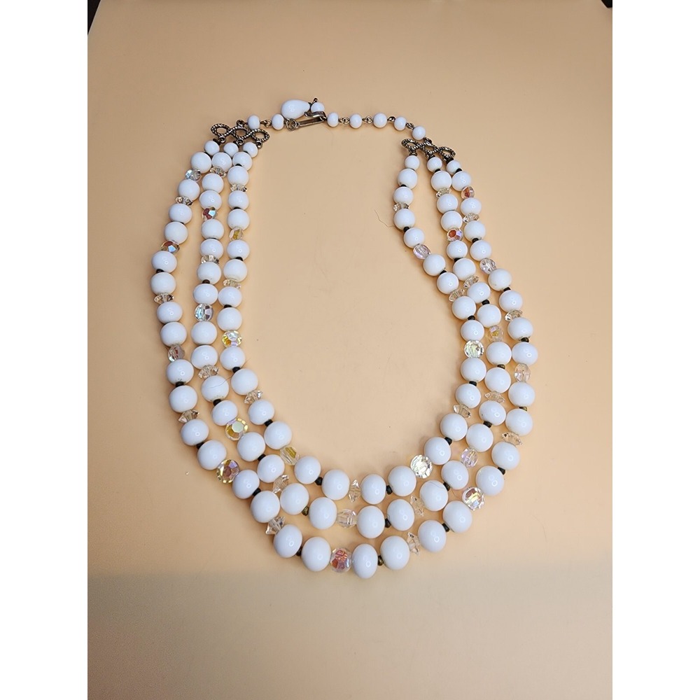 Vtg Designer LAGUNA Signed Triple Strand AB Crystal Beaded Necklace FREE $HIP!!